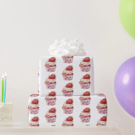 Papel De Presente Strawberry Muffin Cake Ladybugs Aniversário
