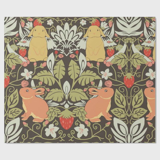 Papel De Presente Strawberry thief Bunnies pattern (Aberto)