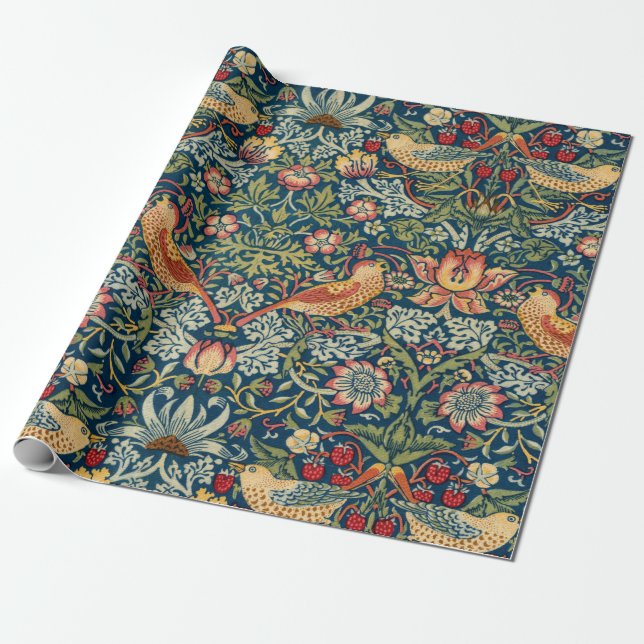 Papel De Presente Strawberry Thief por William Morris (Desenrolado)