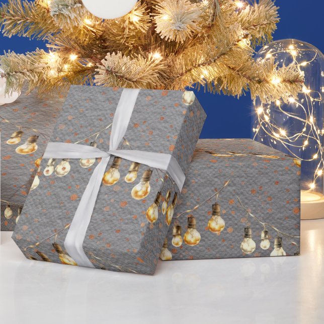 Papel De Presente String Luzes de Natal Neve Ouro (Feriados)