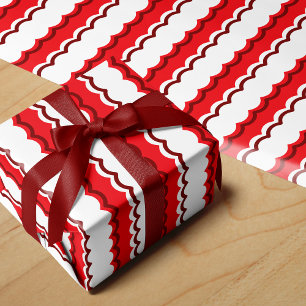 Papel De Presente Stripe de Escala Vermelho e Branco Funky
