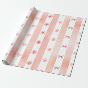 Papel De Presente Stripe rosa e branca - Corações, Rosa, Impressão d