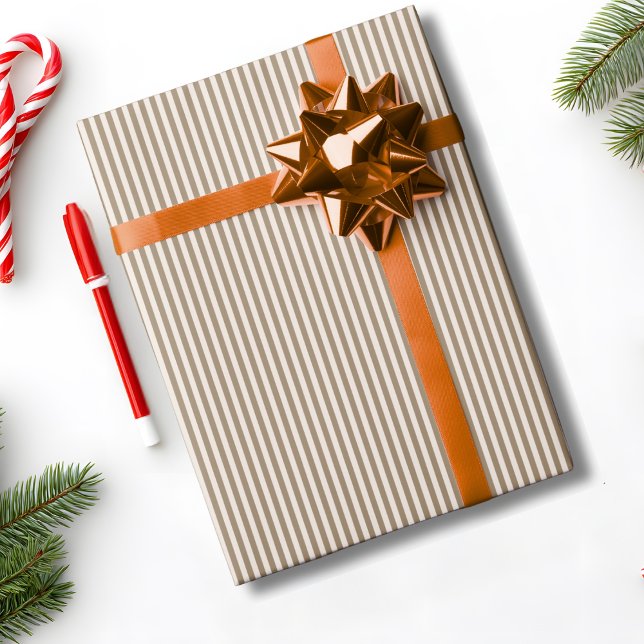 Papel De Presente Striped Mocha Brown Cream Christmas Holiday  (Criador carregado)