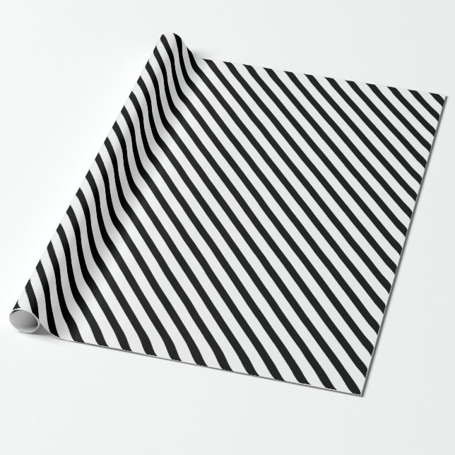 Papel De Presente Striped (Preto e Branco) | Diagonal) Qualquer Tama (Desenrolado)