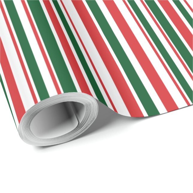 Papel De Presente Stripes brancas verdes vermelhas (Ponta do rolo)