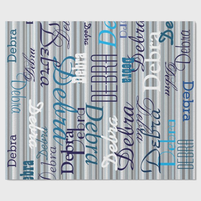Papel De Presente Stripes de cinzas / padrão de nomes personalizados (Aberto)