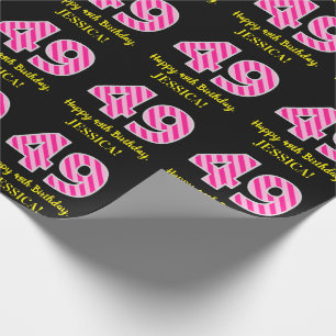 Papel De Presente Stripes Rosa Diversos "49"; Feliz 49.o aniversári