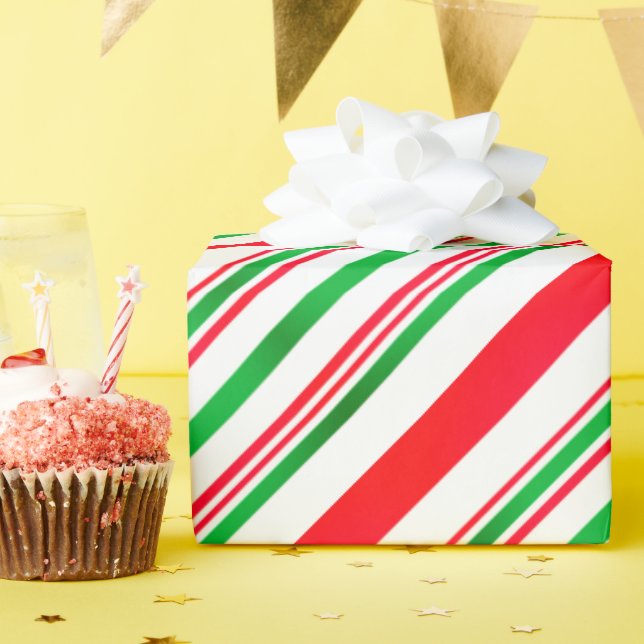 Papel De Presente Stripes Verdes Verdes Vermelhas (Festa de aniversário)