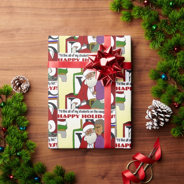 Papel De Presente Student Naughty List Yellow (Presente de Natal)