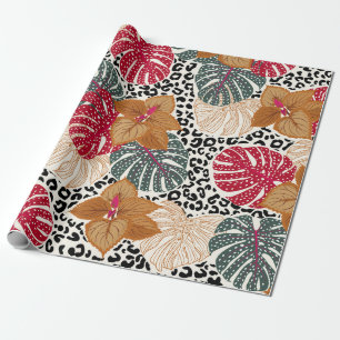 Papel De Presente Stylish beautiful tropical forest print on leopard