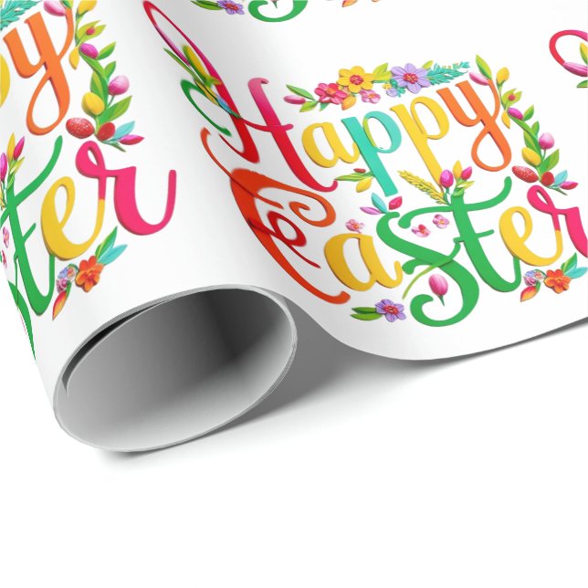 Papel De Presente Stylish Colorful Floral Happy Easter (Ponta do rolo)