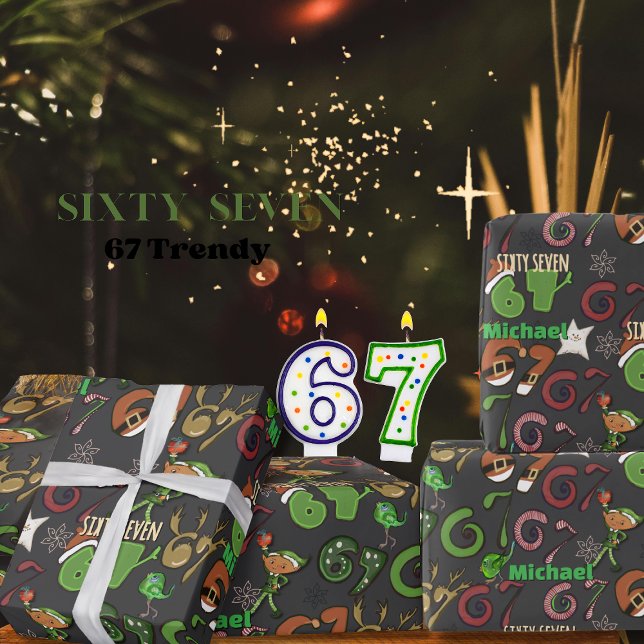 Papel De Presente Stylish Dark Gray  Trendy Sixty Seven / 67  (Stylish Dark Gray Trendy Sixty Seven  67 Wrapping Paper)