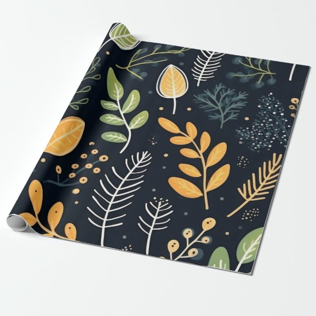 Papel De Presente Stylish Green and Yellow Foliage Pattern  (Desenrolado)