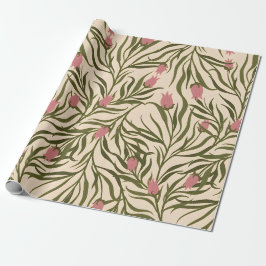 Papel De Presente Stylized pink bell-shaped floral pattern