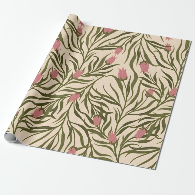 Papel De Presente Stylized pink bell-shaped floral pattern (Desenrolado)