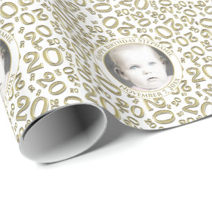 Papel De Presente Sua Foto 20 Branco/Dourado Número Aleatório