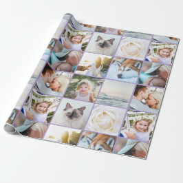 Papel De Presente Sua Foto Colagem Personalizada em Grade Lavanda ro