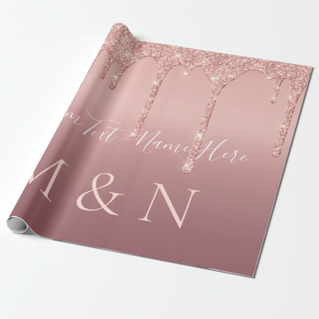 Papel De Presente Sua Rosa de Texto de Casamento Dourada Esmagadora  (Desenrolado)