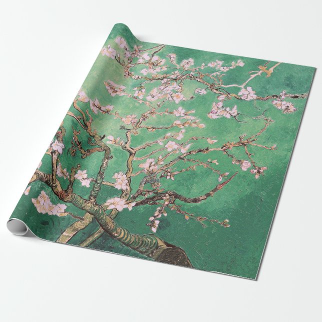Papel De Presente Suave Verde Amendoeiras em Flor Vincent Van Gogh (Desenrolado)