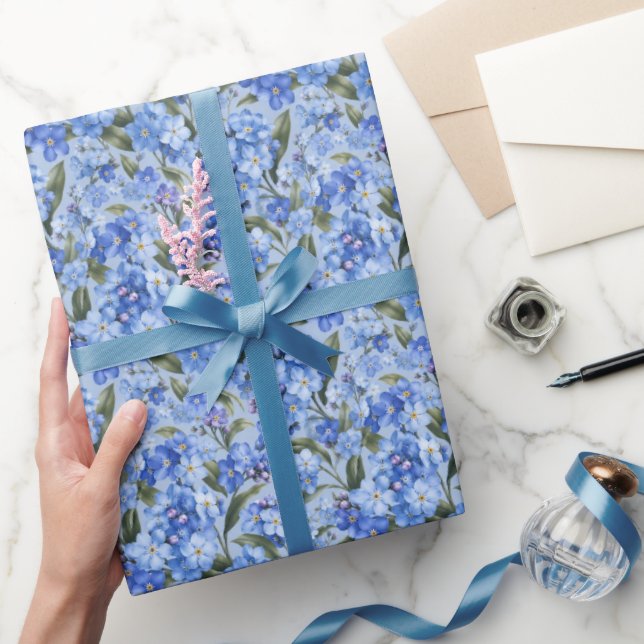 Papel De Presente Suaves Flores de Não-Me-Esqueças Azuis (Presentear)