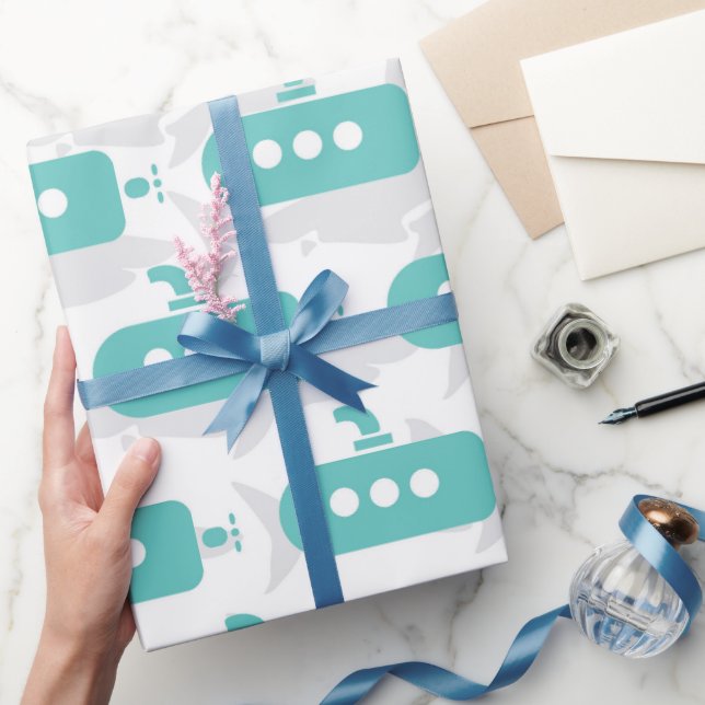 Papel De Presente Submarines & Sharks (Presentear)