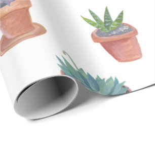 Papel De Presente Succults e cactos em plástico branco