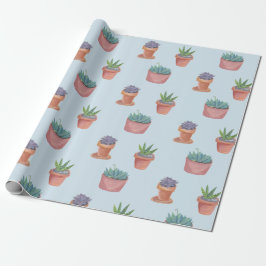 Papel De Presente Succults e cactos no plástico azul
