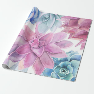 Papel De Presente Suculentas Moderno Chic Branco Fiesta Jardim Flora