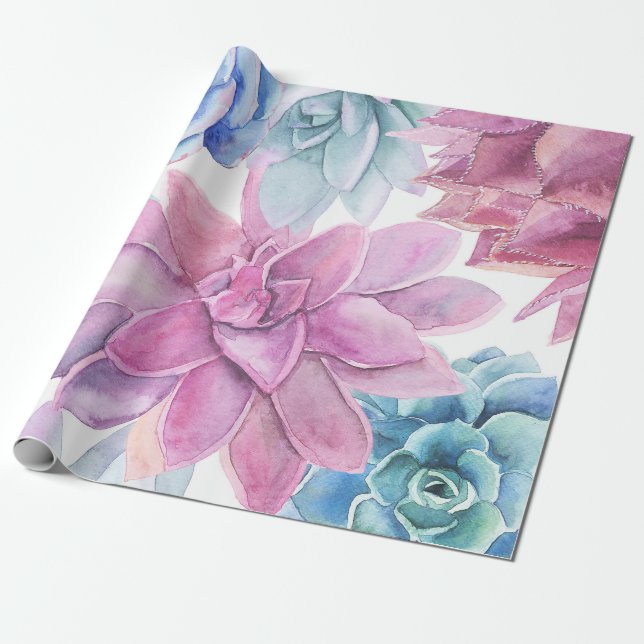 Papel De Presente Suculentas Moderno Chic Jardim Floral Branco Fiest (Desenrolado)