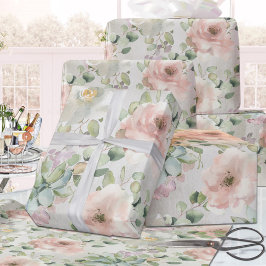Papel De Presente Sucultivos e Eucalipto para Rosas de Vintagem Cor-