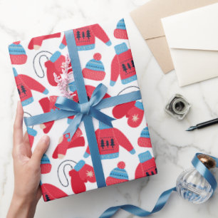 Papel De Presente Suéter de Inverno Vermelho Azul Branco Natal