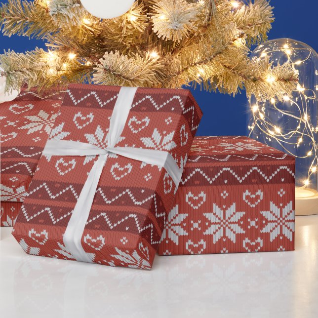 Papel De Presente Suéter de Natal Feio, Coração Vermelho Escandinavo (Feriados)