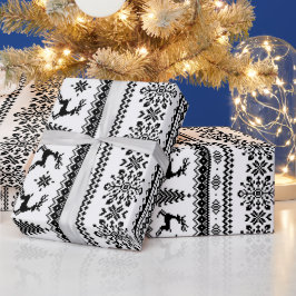 Papel De Presente Suéter de Natal - padrão de isle preto branco