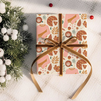 Papel De Presente Suéter de Natal Xadrez de Pinhas Rosa e Marrom Aco