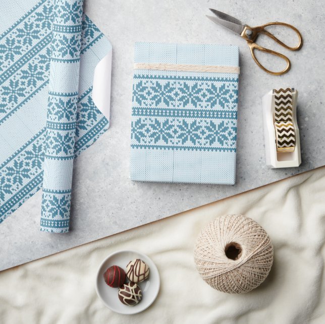 Papel De Presente Suéter Feio de Natal com Floco de Neve Azul Tricot (Artesanato)