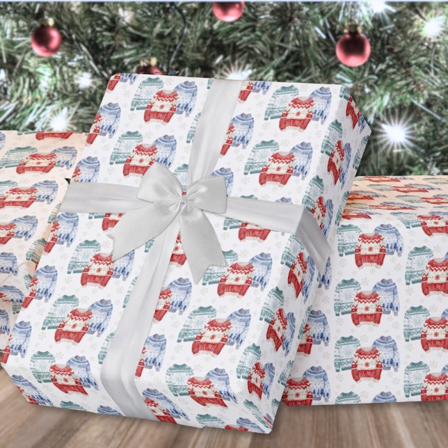 Papel De Presente Suéter Feio de Natal Festivo (Festive Ugly Sweater Pattern Christmas Wrapping Paper)