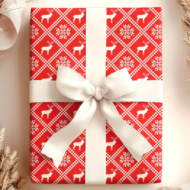 Papel De Presente Suéter Feio de Natal Reno Vermelho (Criador carregado)