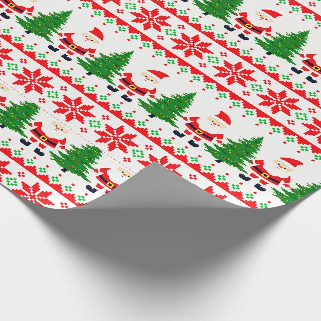 Papel De Presente Suéter Feio Santa Pixelado Listras Festivas  (Ponta)