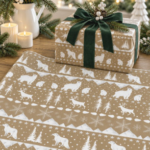 Papel De Presente Suéter Nórdico Rustic Kraft Branco Animais de Inve