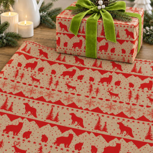 Papel De Presente Suéter Nórdico Rústico Kraft Vermelho Animais de I