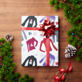 Papel De Presente Suéteres de Natal de Inverno e Chocolates Quentes