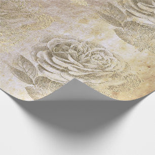 Papel De Presente Sujo floral metálico perolado Dourado mais foxier