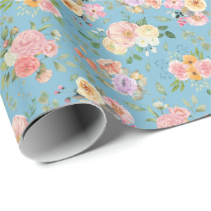 Papel De Presente Summer Boho Floral em Azul