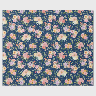 Papel De Presente Summer Boho Floral em Azul Marinho