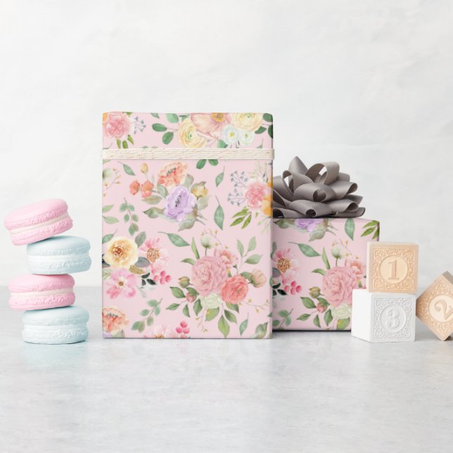 Papel De Presente Summer Boho Floral em Bebê Rosa (Chá de bebê)