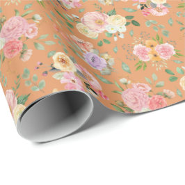 Papel De Presente Summer Boho Floral em Laranja