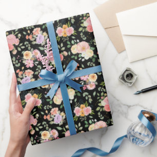 Papel De Presente Summer Boho Floral em Preto