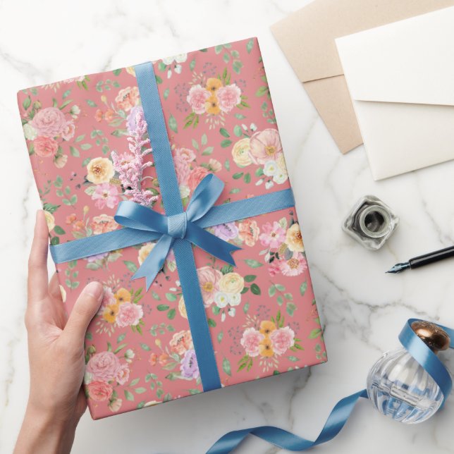 Papel De Presente Summer Boho Floral em Tulip Pink (Presentear)