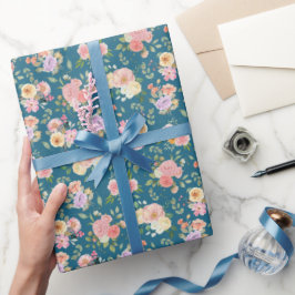 Papel De Presente Summer Boho Floral no Azul Escuro