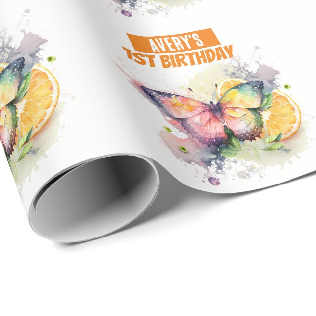 Papel De Presente Summer Vibes Watercolor Butterfly Birthday (Ponta do rolo)